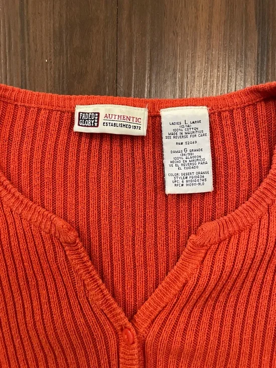 Vintage Faded Glory bright orange cardigan L cotton 90s vibrant Y2K - Picture 2 of 4